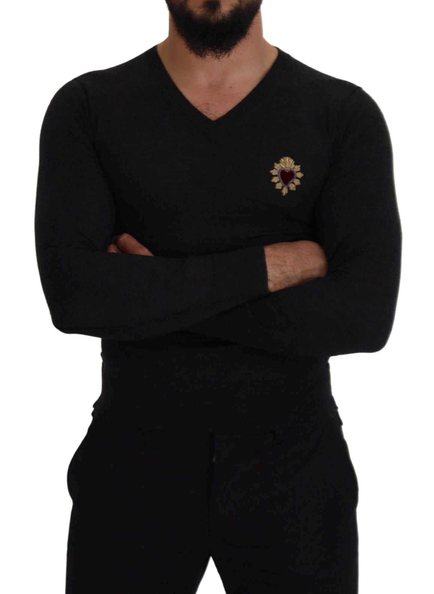 Dolce & Gabbana Kaschmirpullover mit V-Ausschnitt und Herzstickerei
