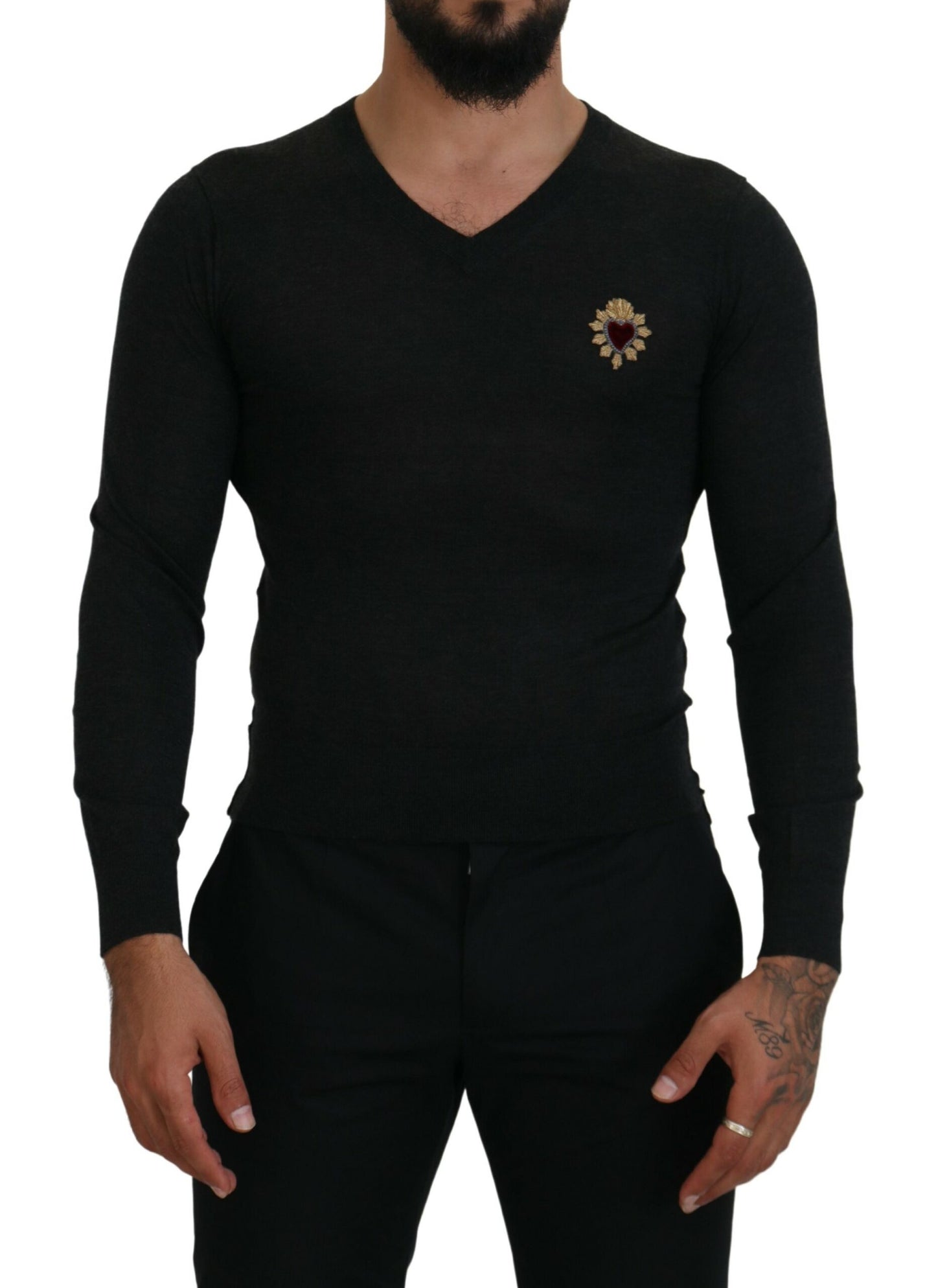 Dolce & Gabbana Kaschmirpullover mit V-Ausschnitt und Herzstickerei