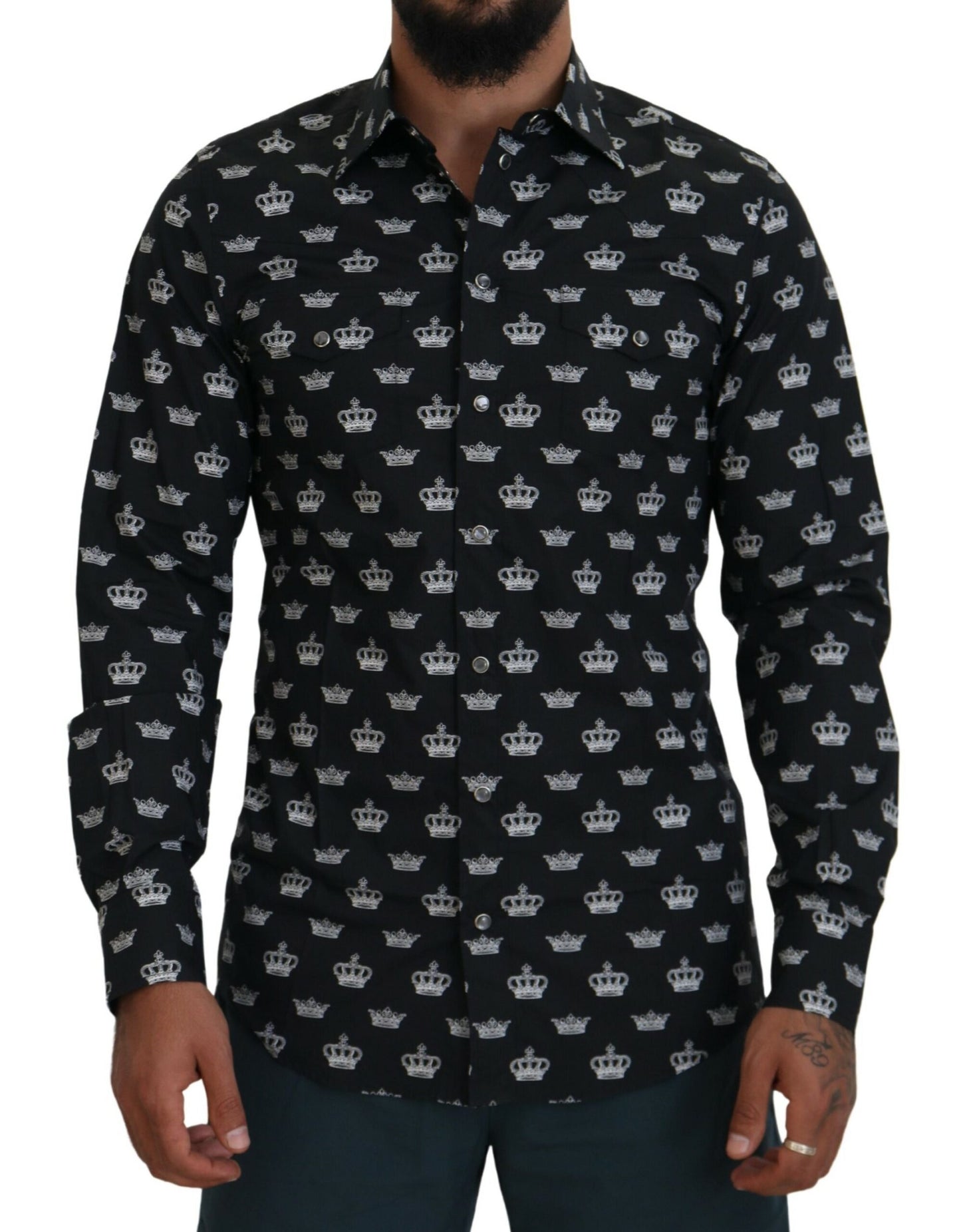 Camicia slim ORO con stampa corona nera