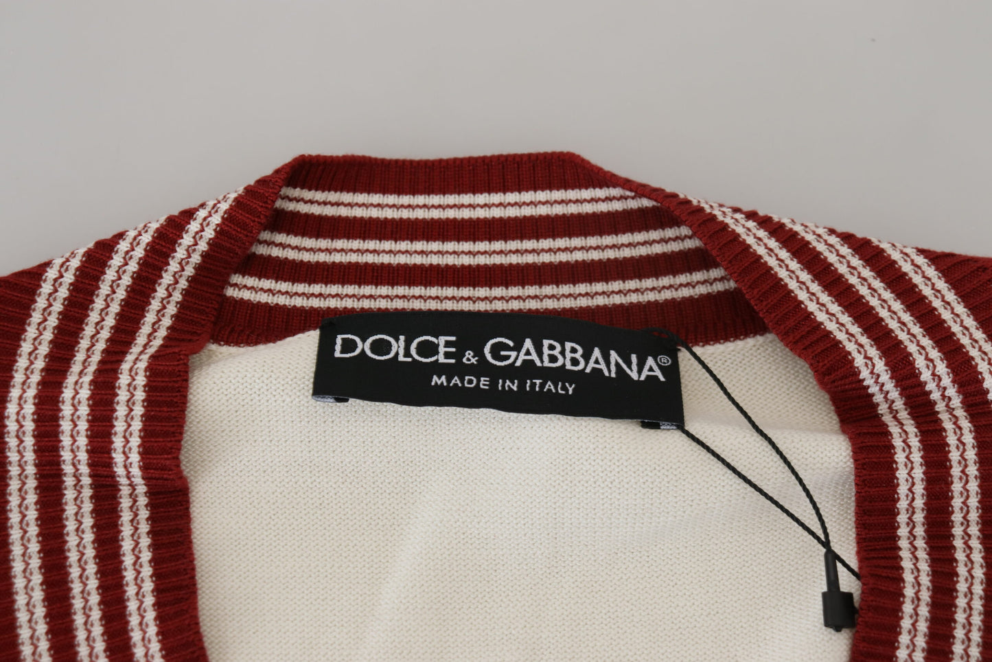 Dolce & Gabbana – Pullover aus cremeweißer Seide und Baumwolle mit V-Ausschnitt
