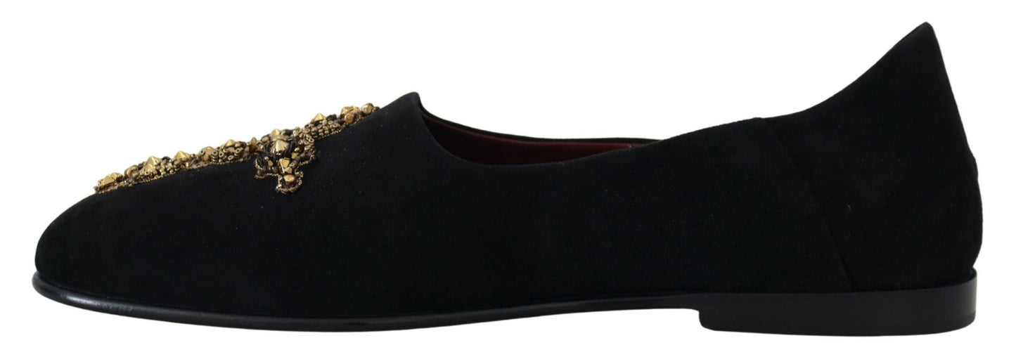 Dolce & Gabbana – Loafer mit schwarzen und goldenen Kristallpailletten