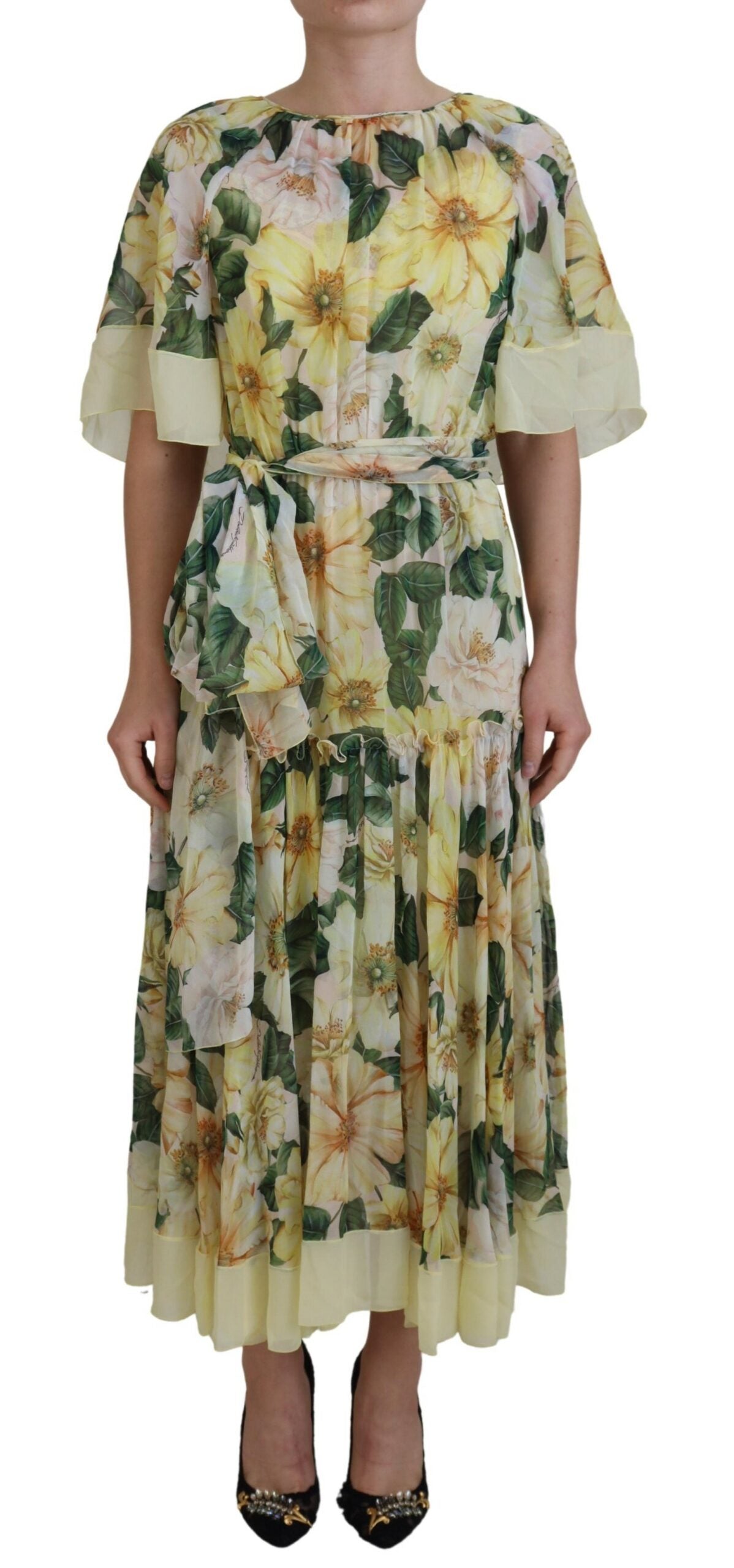 Vestido largo largo con estampado floral de seda multicolor