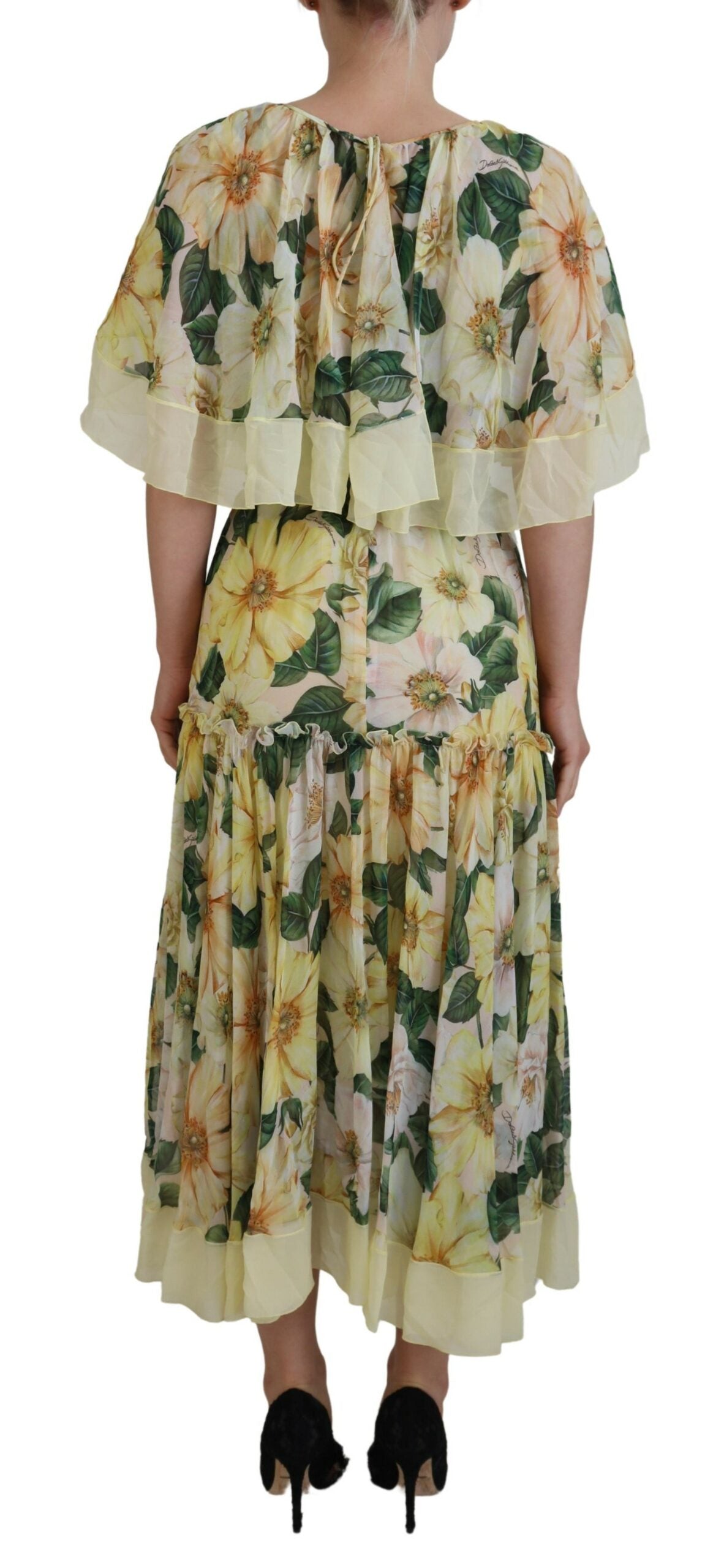 Vestido largo largo con estampado floral de seda multicolor