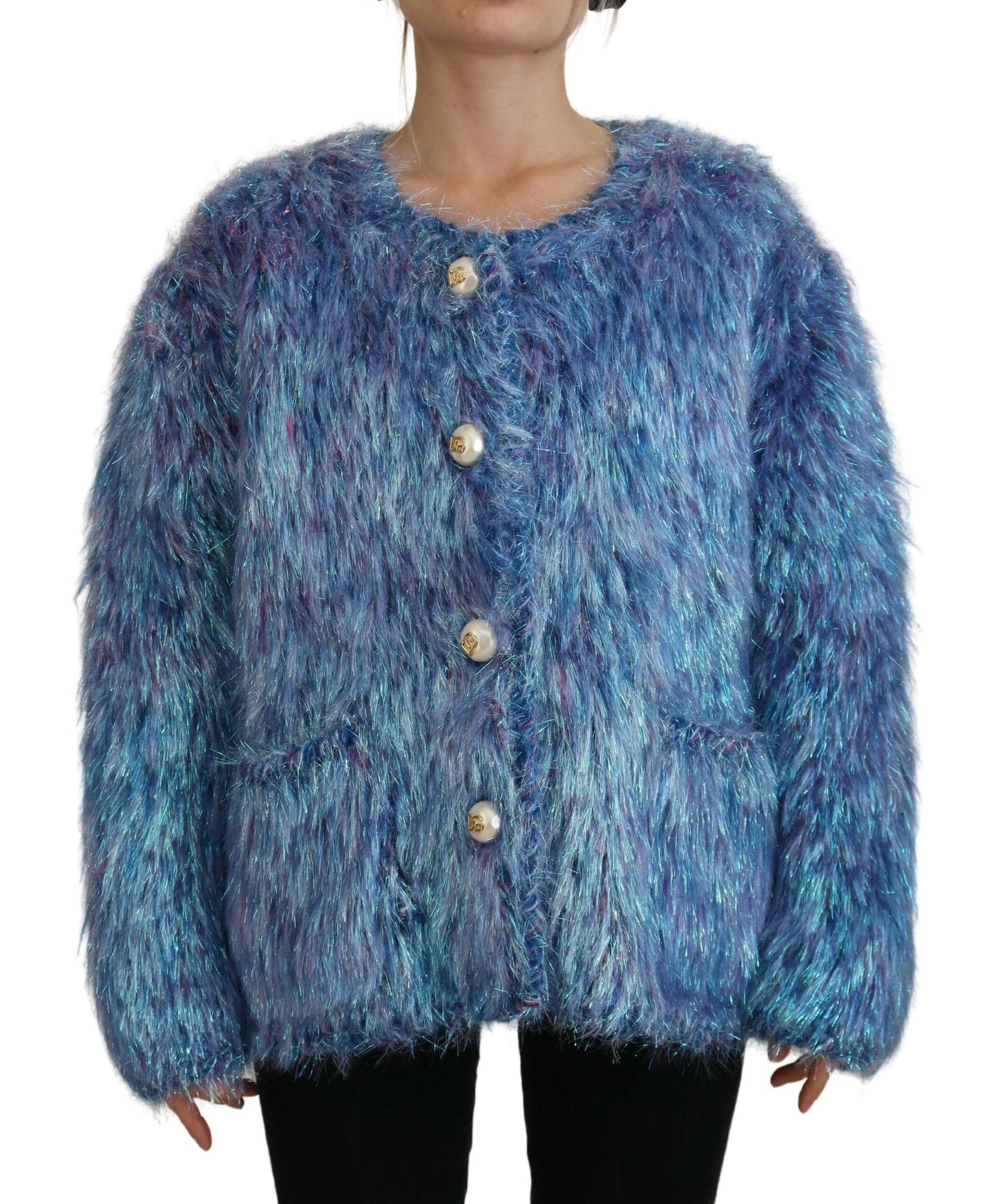 Giacca Cappotto con Frange in Poliestere Multicolor