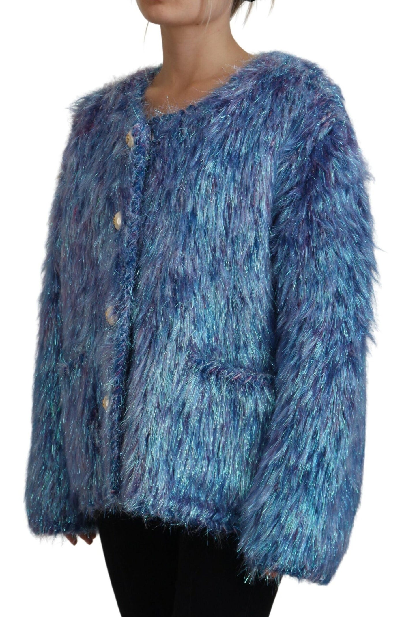 Giacca Cappotto con Frange in Poliestere Multicolor