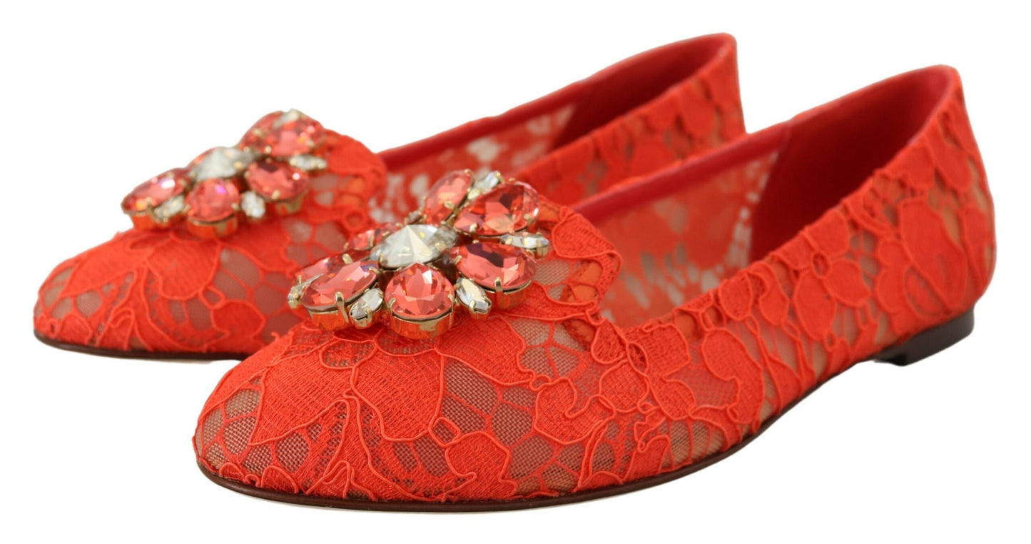 Dolce & Gabbana – Elegante Vally-Ballerinas aus Spitze in Korallenrot