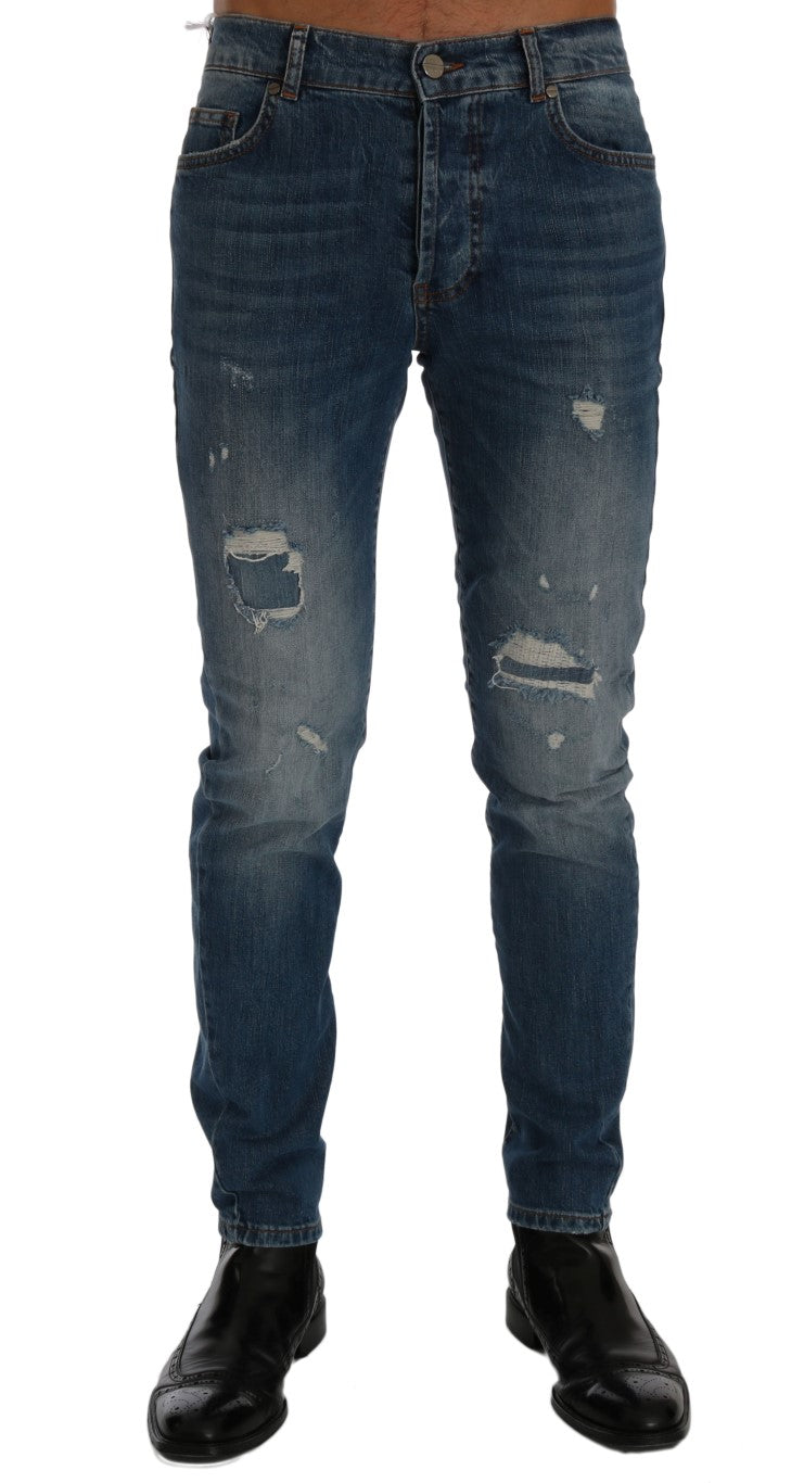 Vaqueros de corte slim Dunfermile con lavado azul rasgado