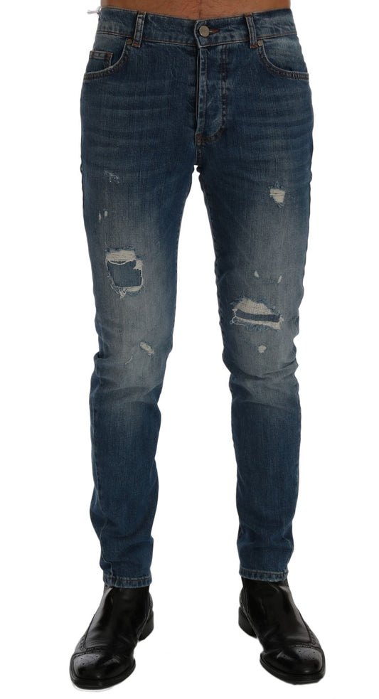 Vaqueros de corte slim Dunfermile con lavado azul rasgado