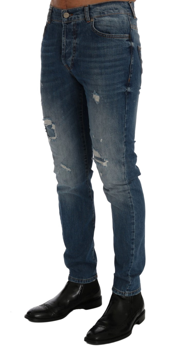 Vaqueros de corte slim Dunfermile con lavado azul rasgado
