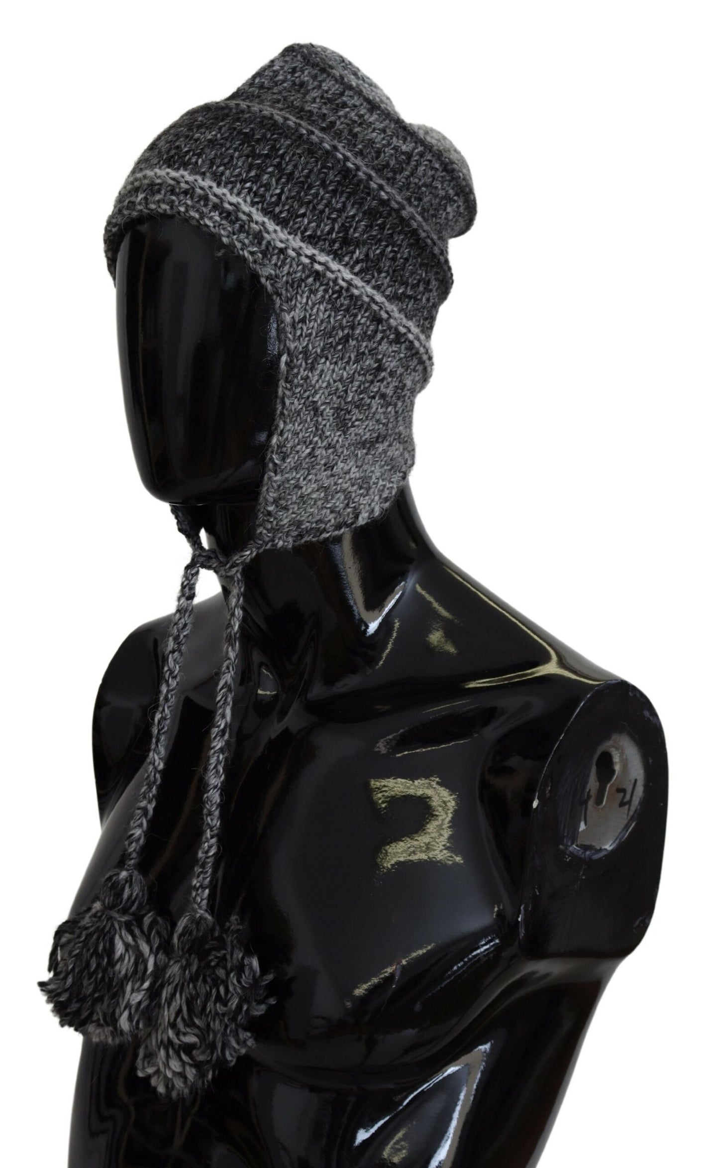 Gorro de punto con orejeras de lana cálida gris