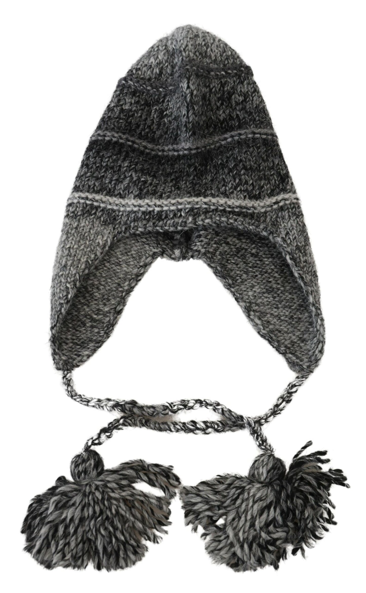 Gorro de punto con orejeras de lana cálida gris