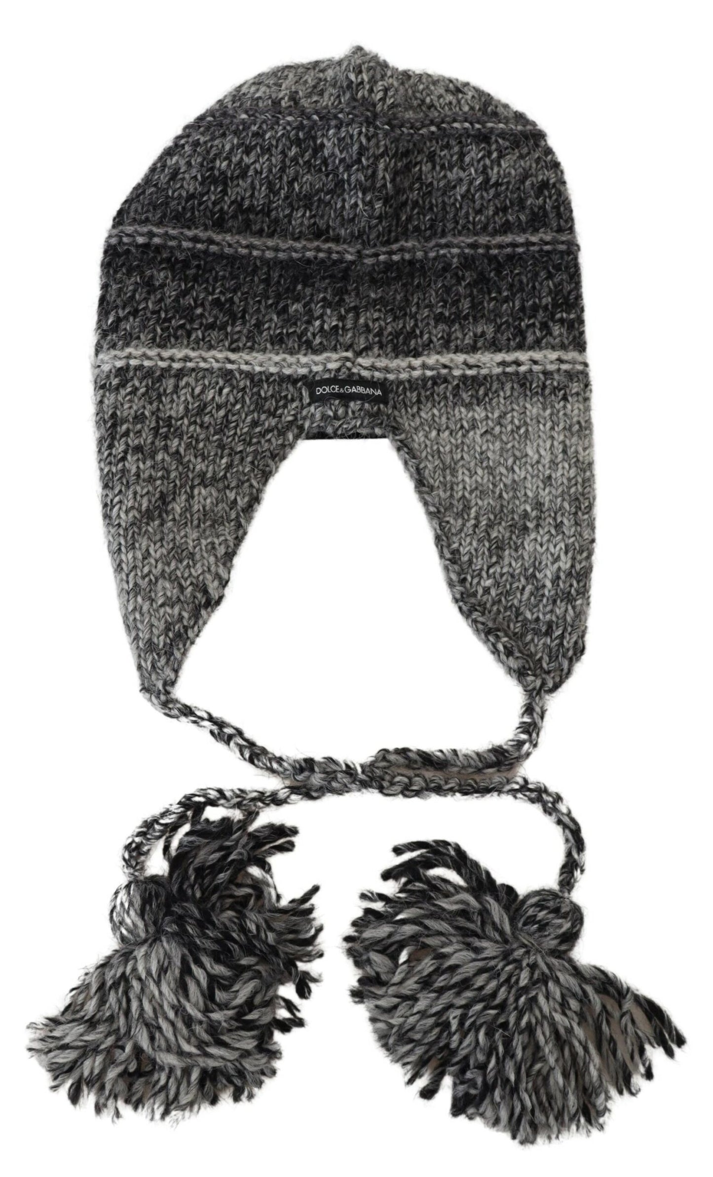 Gorro de punto con orejeras de lana cálida gris