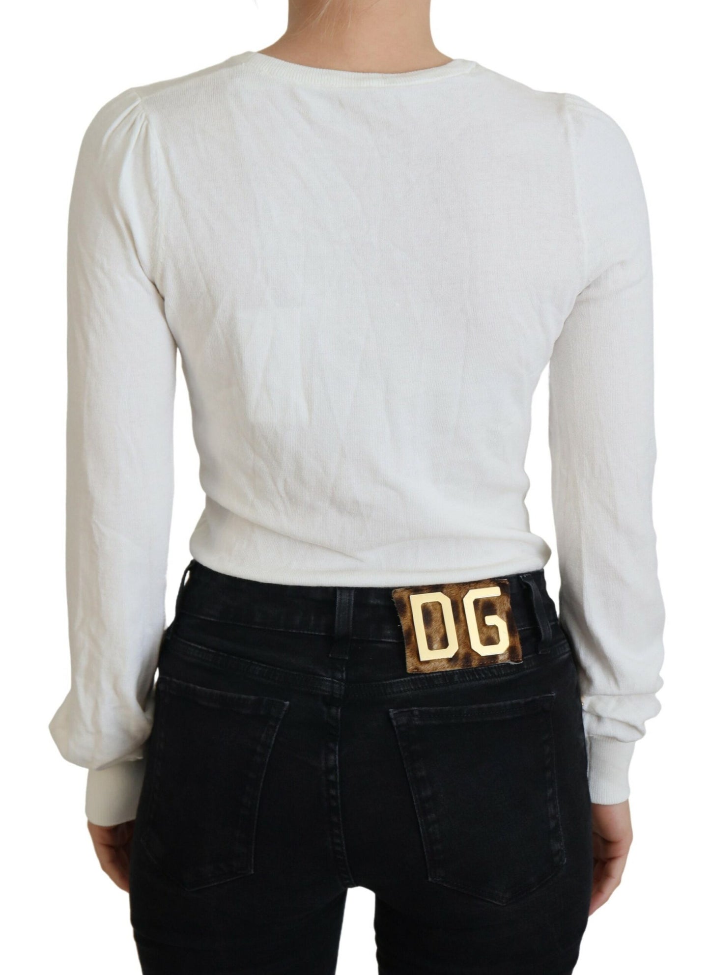 Blusa de mujer de manga larga con cuello en V color marfil