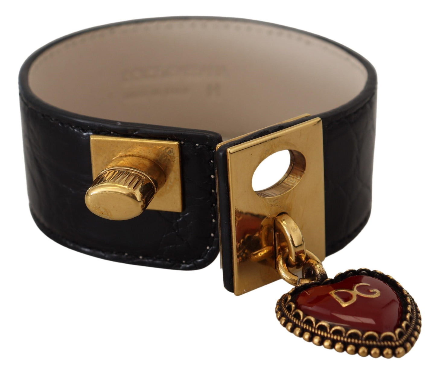Bracciale portachiavi DG Heart in pelle Dauphine nera