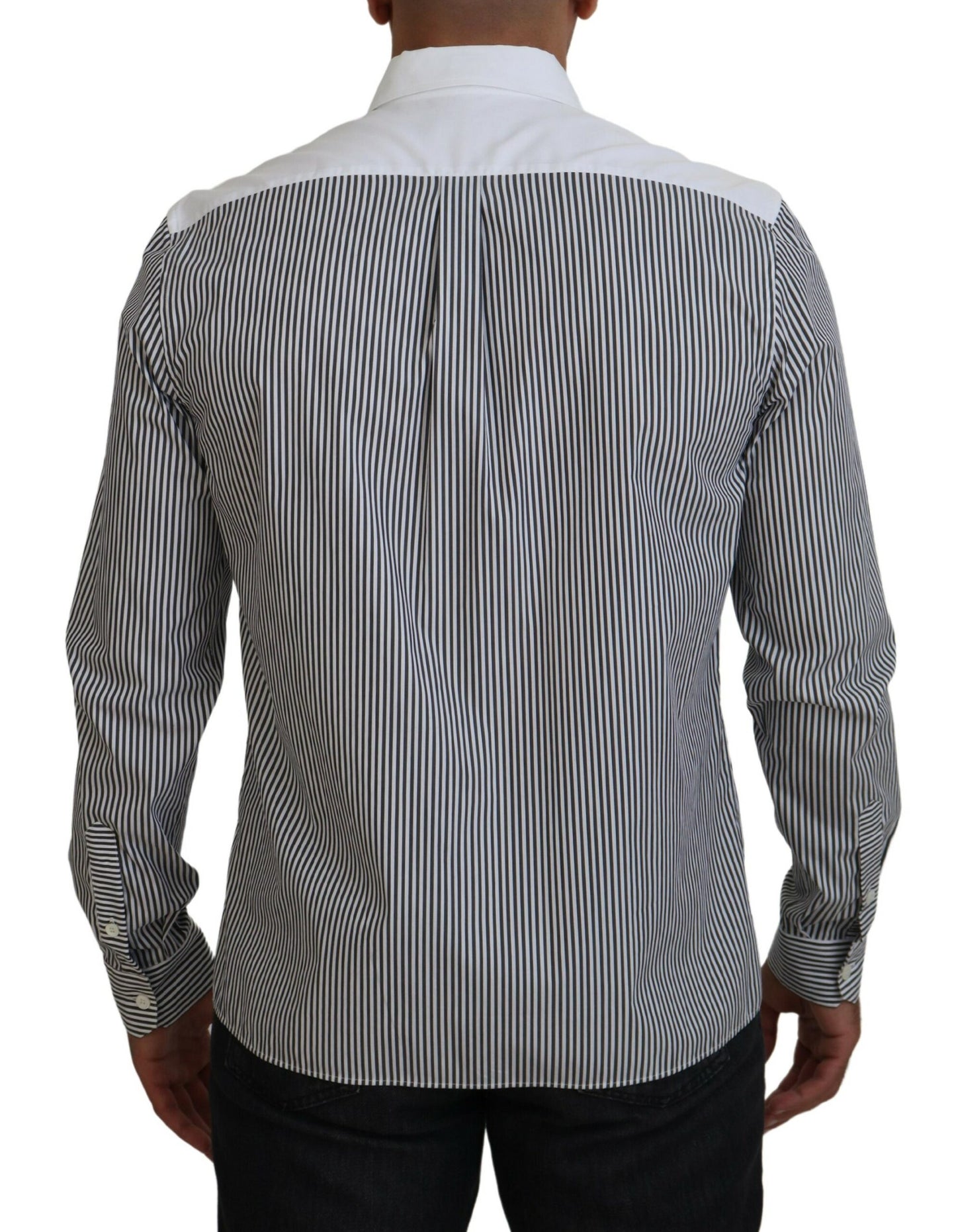 Camicia in cotone casual stampata a righe bianche nere