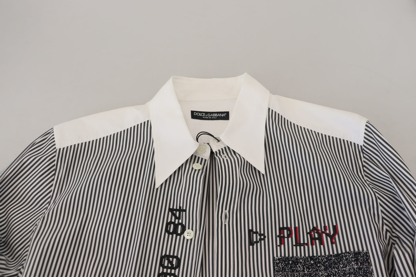Camicia in cotone casual stampata a righe bianche nere