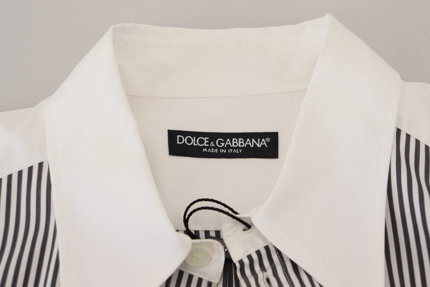 Camicia in cotone casual stampata a righe bianche nere