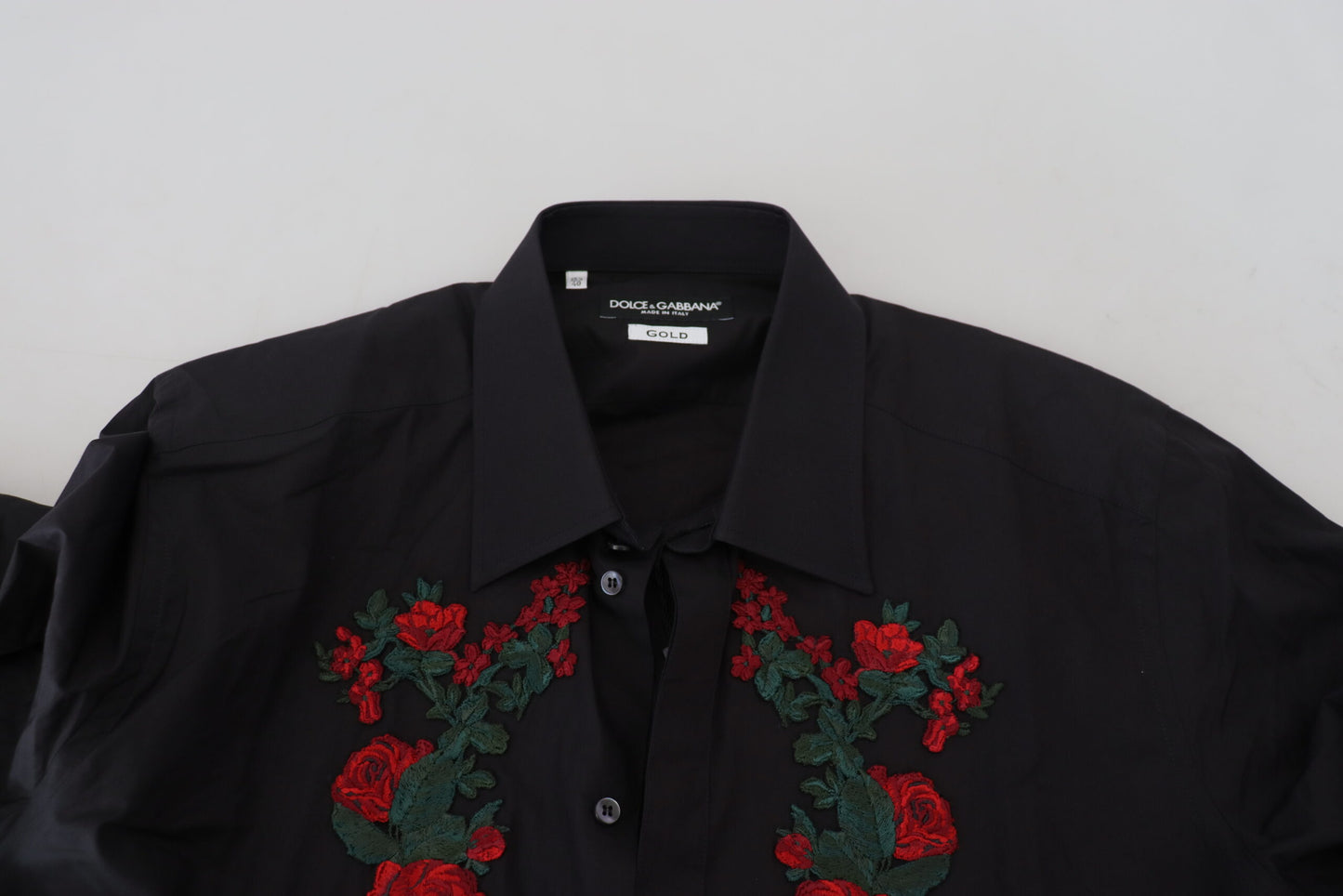 Camisa ORO de manga larga con bordado floral negro para hombre