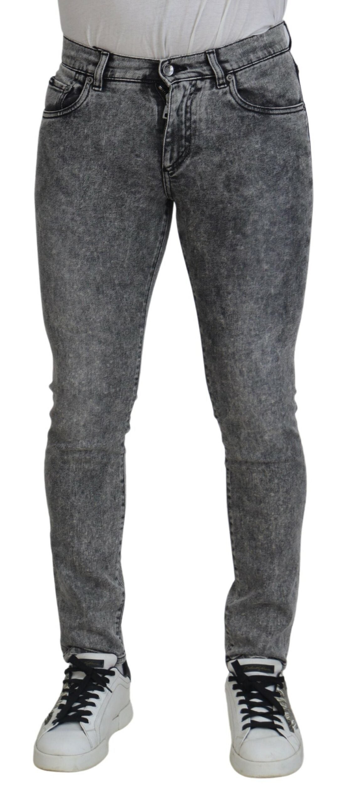 Jeans denim da uomo slim fit in cotone lavato grigio