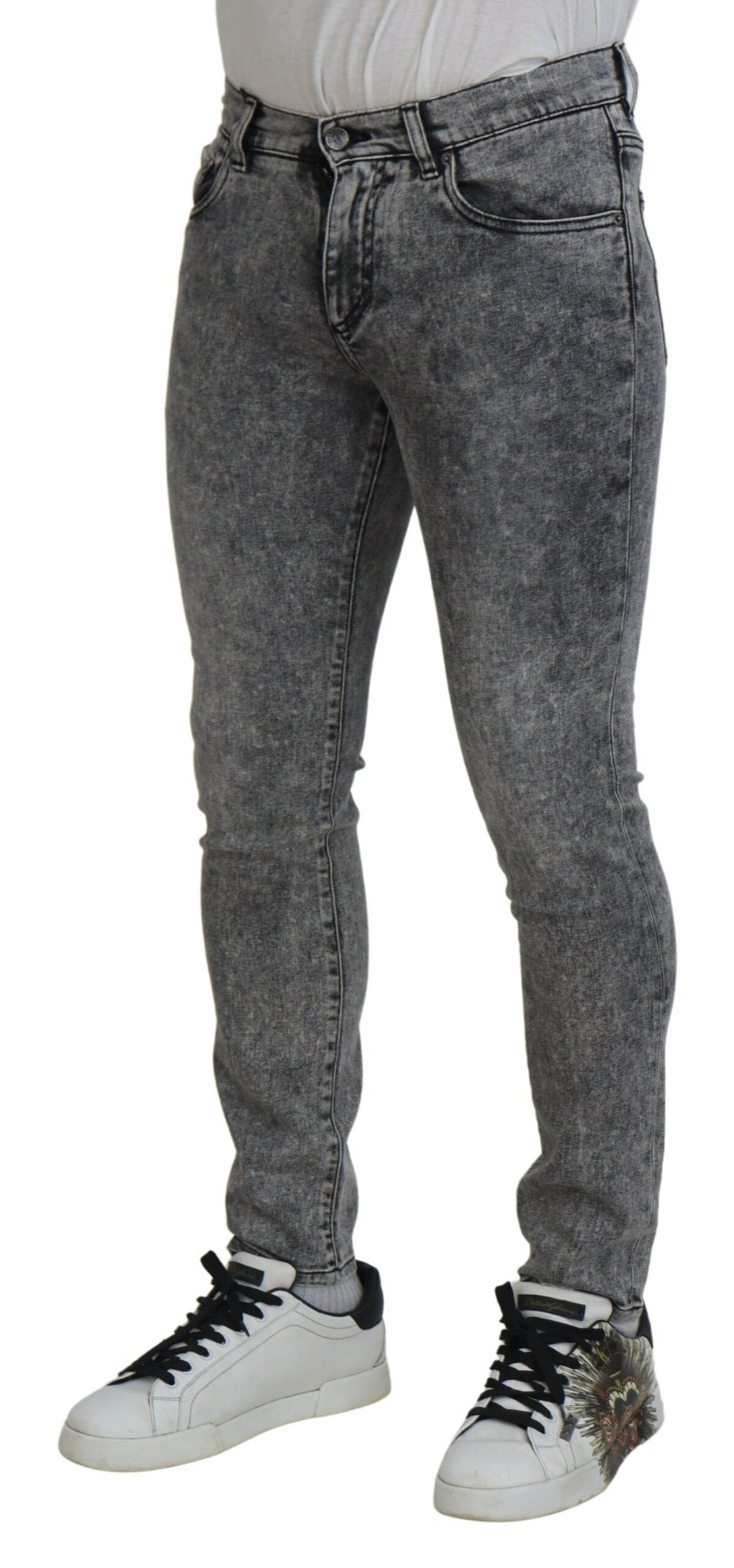 Jeans denim da uomo slim fit in cotone lavato grigio
