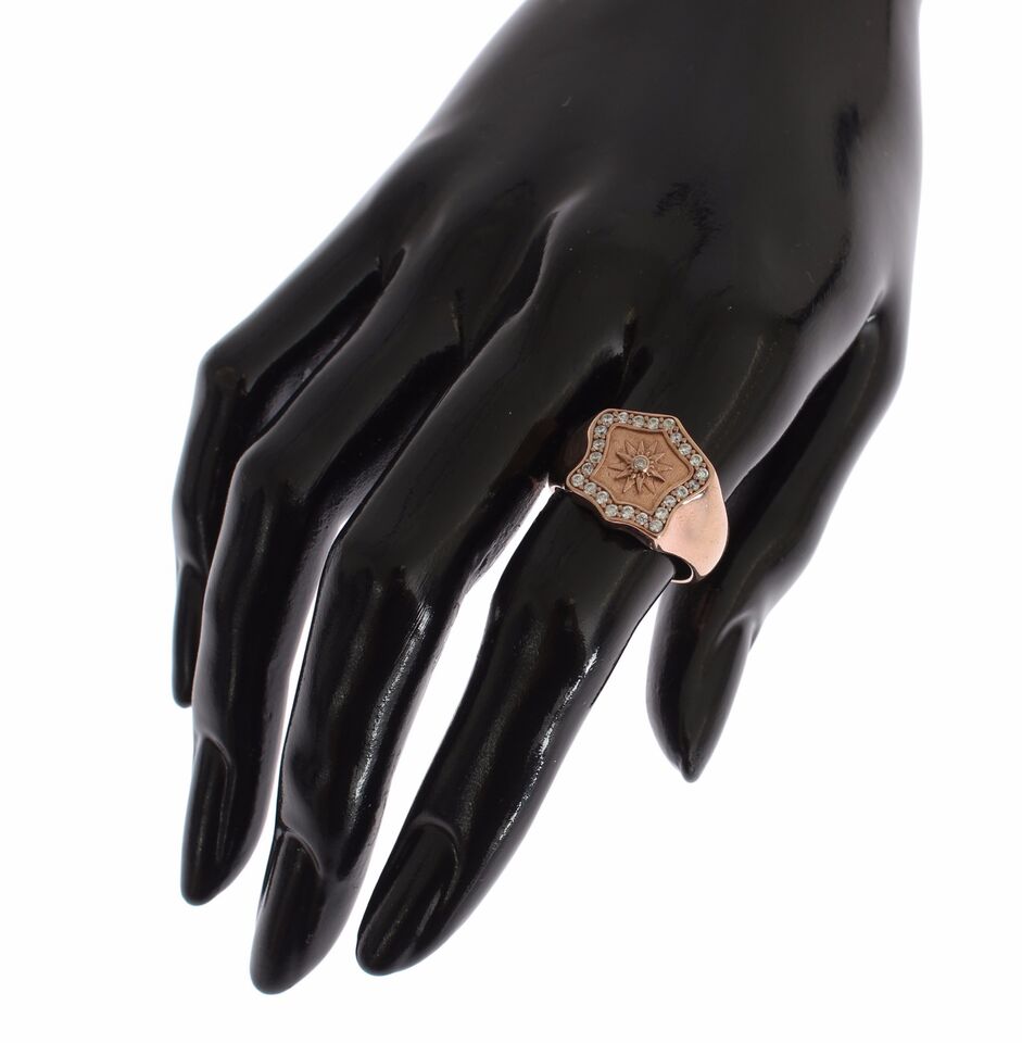Anillo transparente auténtico de plata 925 de oro rosa
