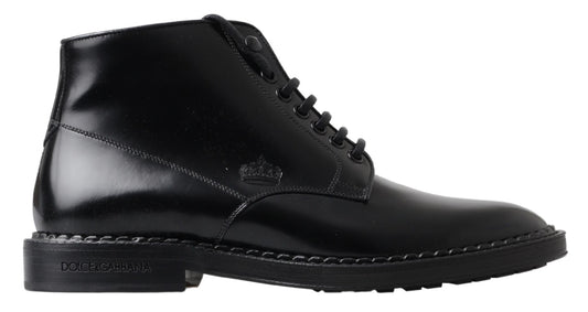 Botas cortas de cuero negro para hombre Zapatos con cordones