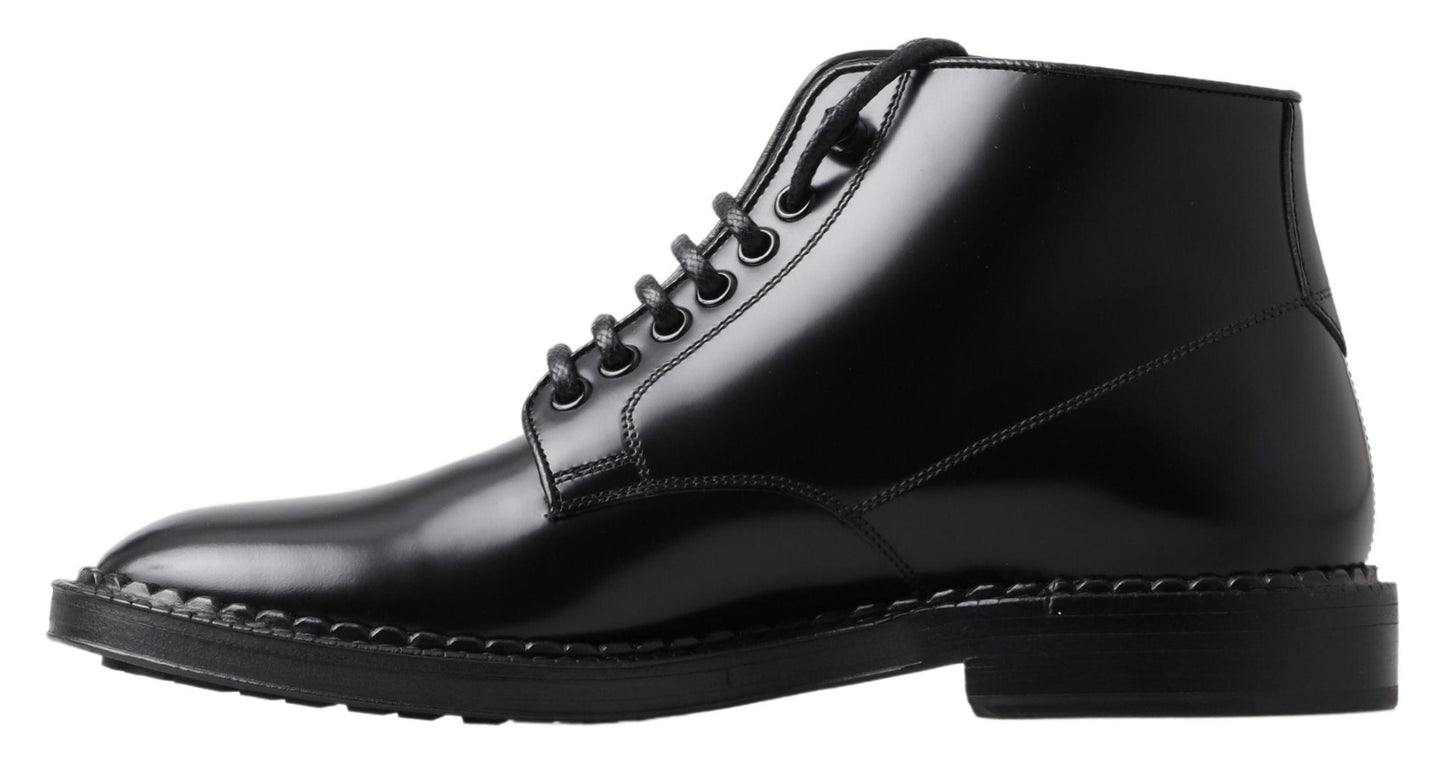 Botas cortas de cuero negro para hombre Zapatos con cordones