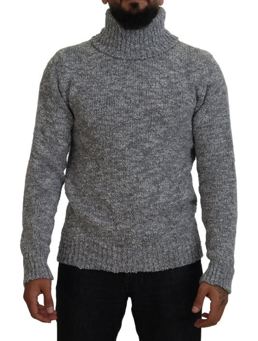 Maglione pullover dolcevita lavorato a maglia di lana grigia