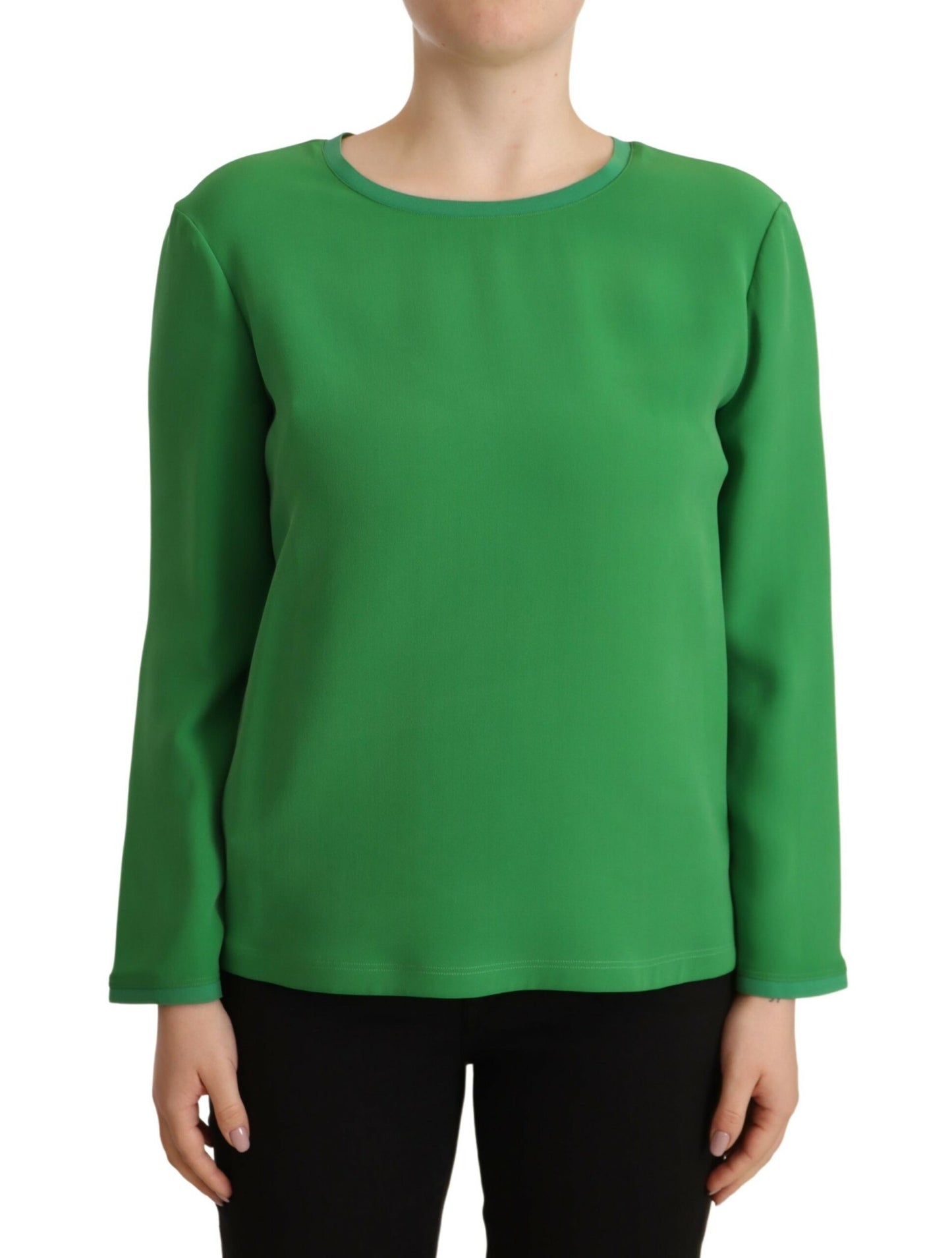 Jersey de cuello redondo de manga larga de seda verde
