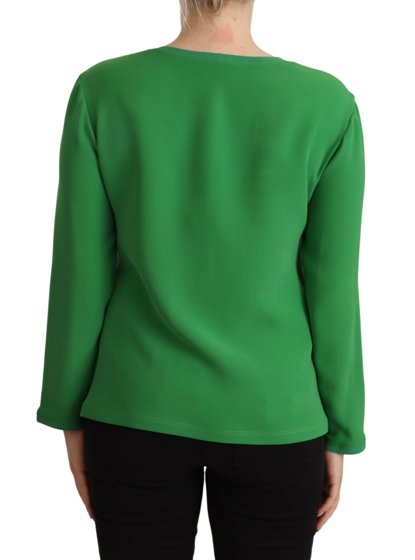 Jersey de cuello redondo de manga larga de seda verde