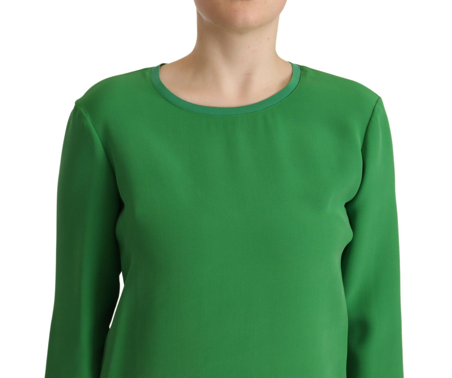 Jersey de cuello redondo de manga larga de seda verde