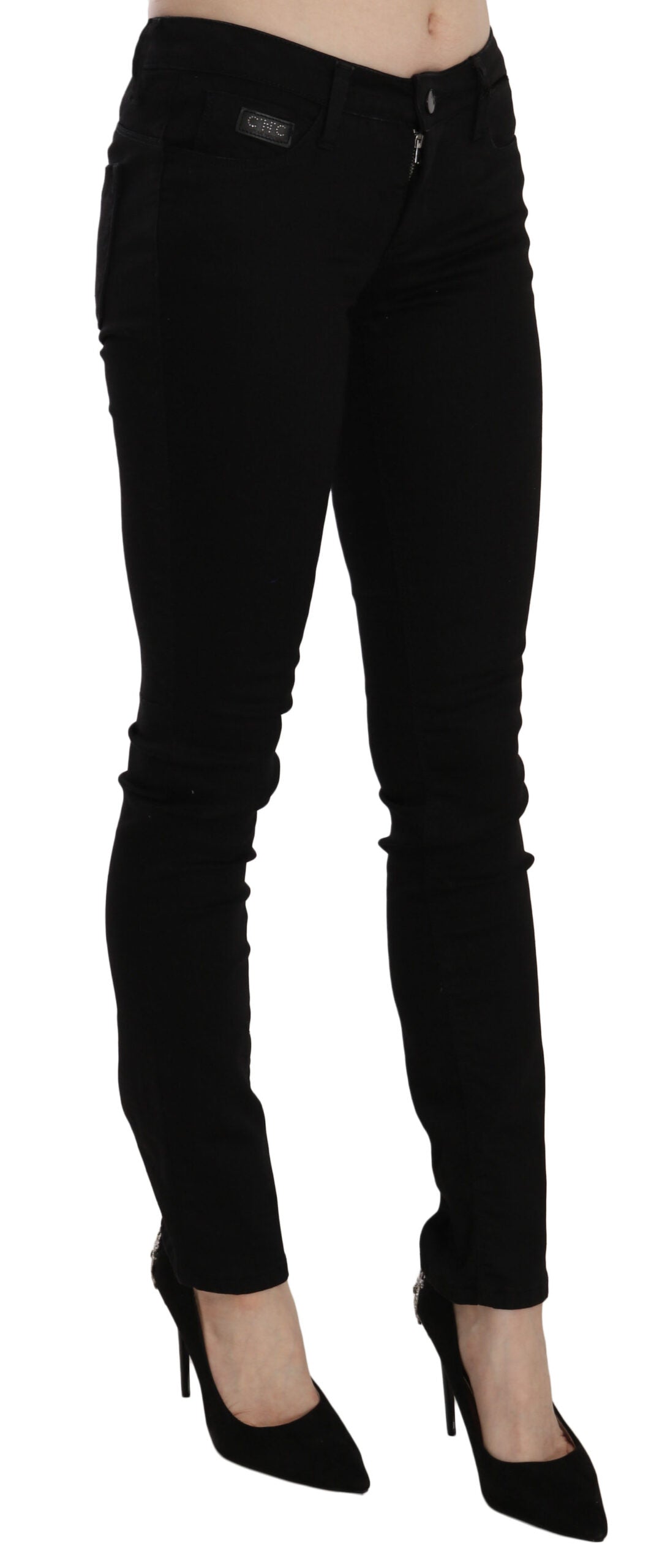 Costume National Elegante schwarze Slim Fit-Jeans mit mittelhoher Taille