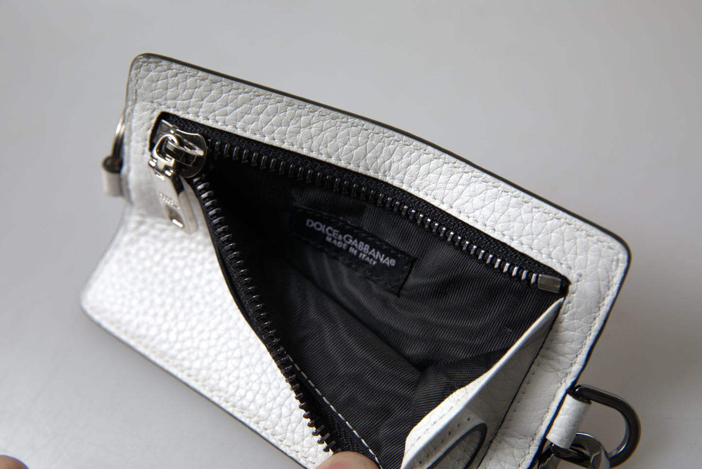 Cartera de hombre con tarjetero y tarjetero con cordón de cuero blanco