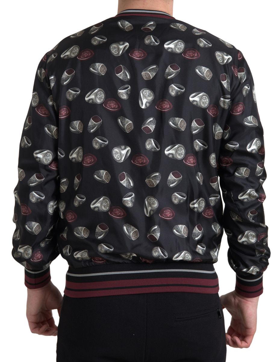Jersey con cuello redondo de seda con estampado de anillos negro