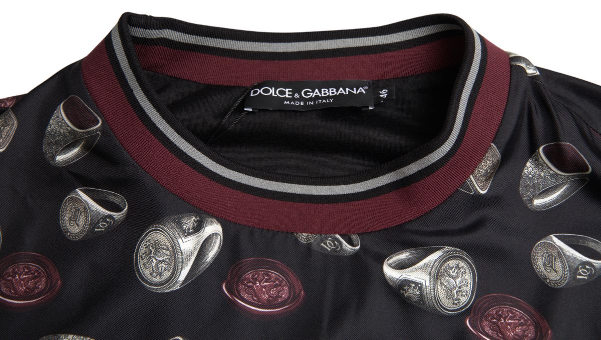 Jersey con cuello redondo de seda con estampado de anillos negro
