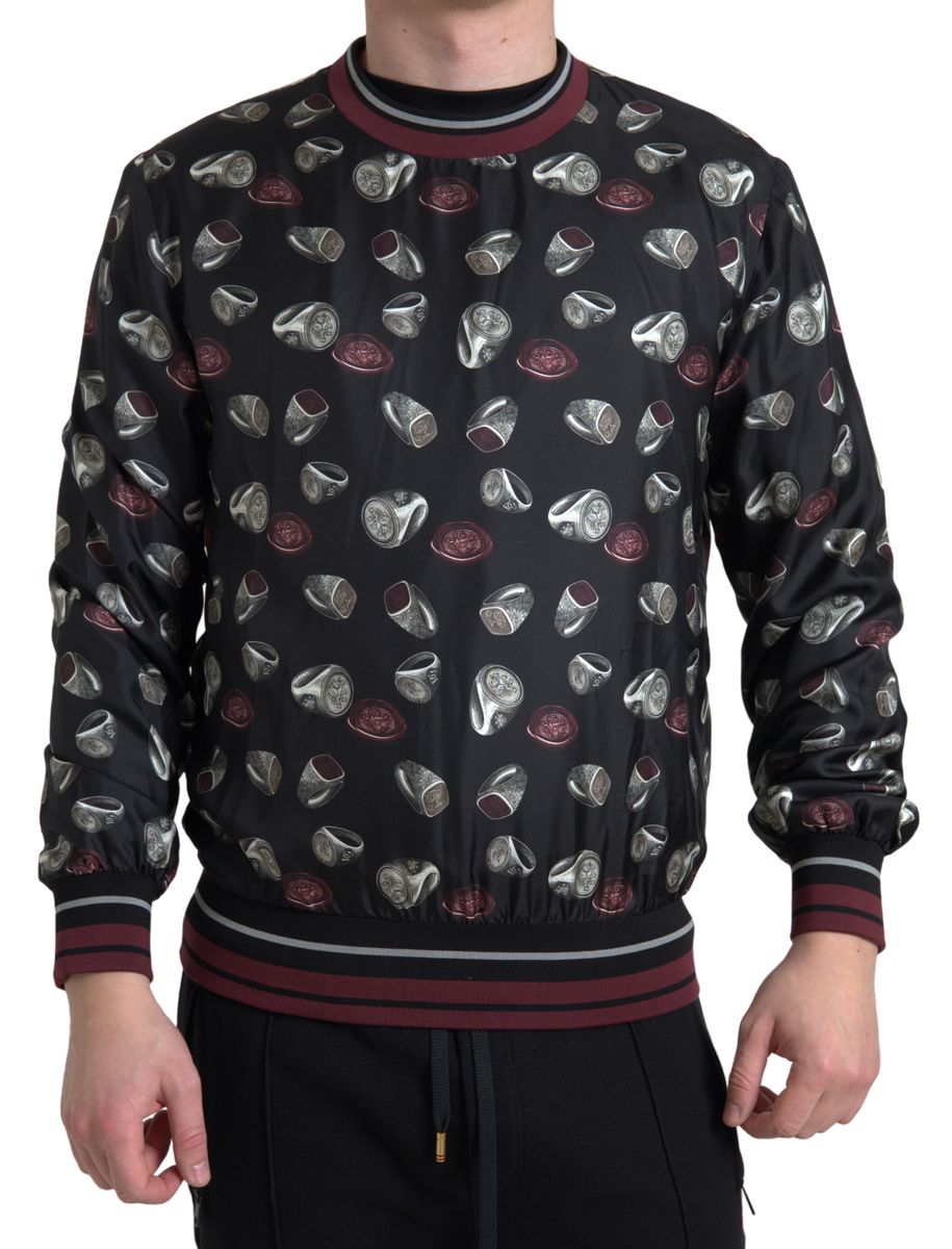 Jersey con cuello redondo de seda con estampado de anillos negro