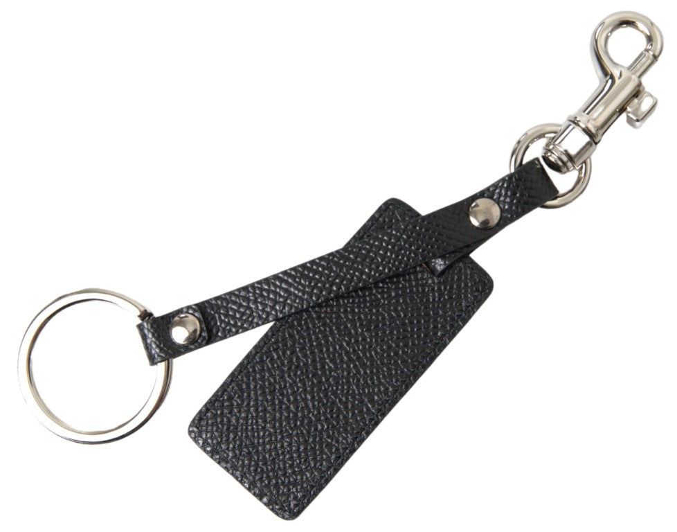 Llavero de metal plateado de cuero con logo DG negro