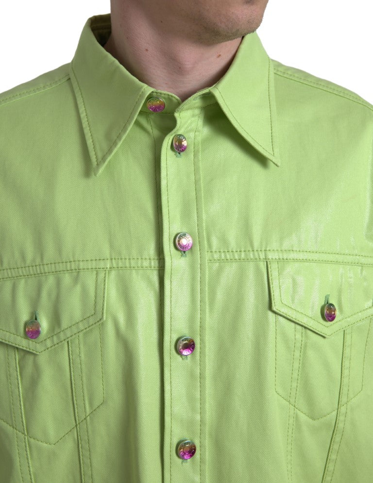 Camicia button down con colletto in cotone verde