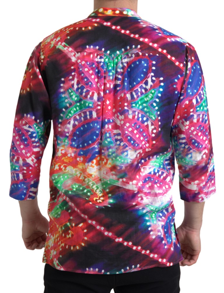 Camicia in lino con stampa Luminarie multicolor