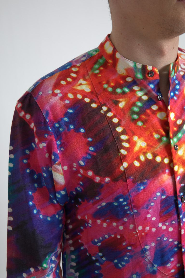 Camicia in lino con stampa Luminarie multicolor