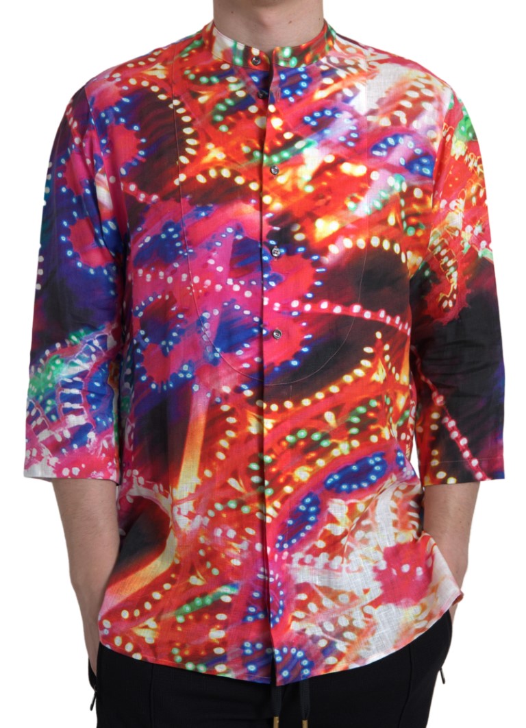 Camicia in lino con stampa Luminarie multicolor