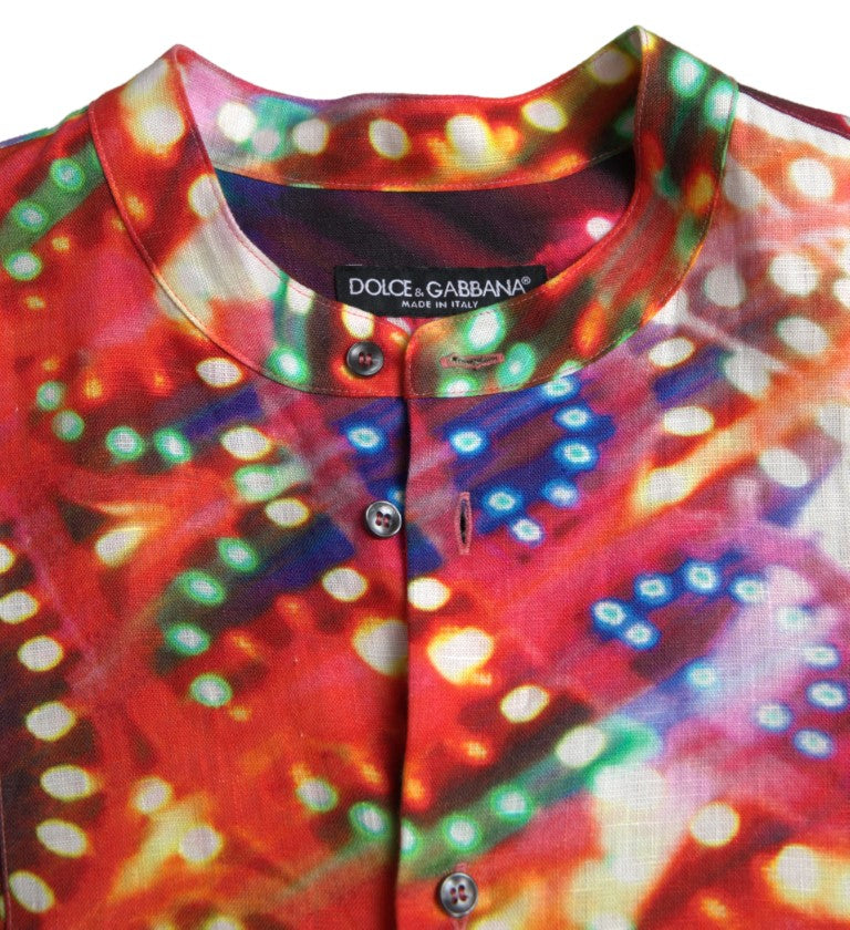 Camicia in lino con stampa Luminarie multicolor