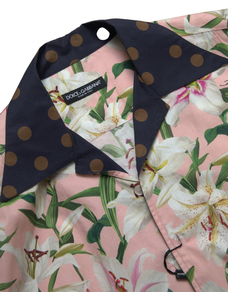 Camicia con colletto in cotone con stampa giglio a pois