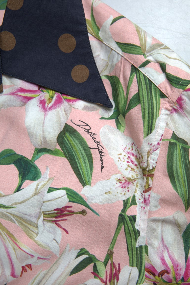 Camicia con colletto in cotone con stampa giglio a pois