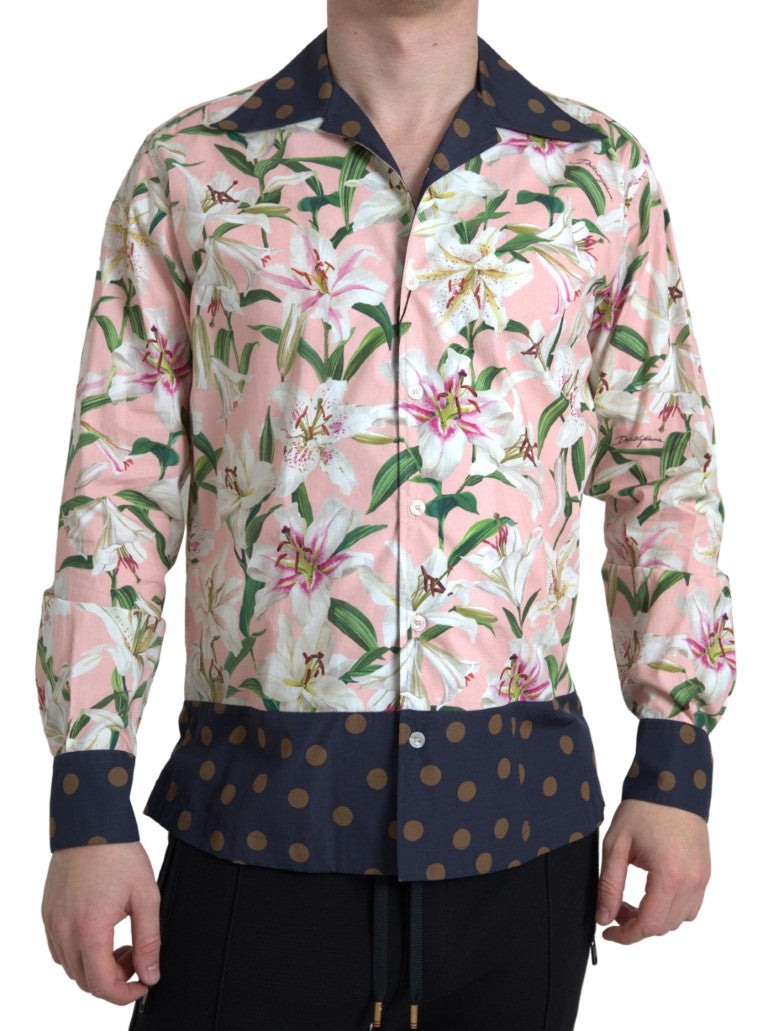 Camicia con colletto in cotone con stampa giglio a pois