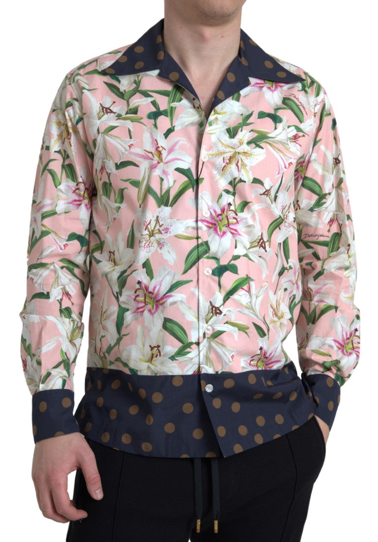 Camicia con colletto in cotone con stampa giglio a pois