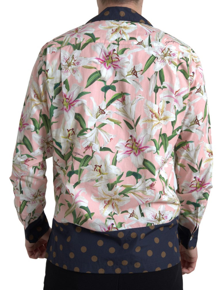 Camicia con colletto in cotone con stampa giglio a pois