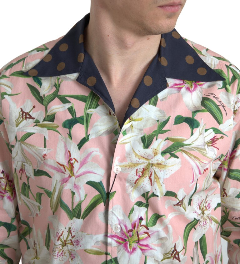 Camicia con colletto in cotone con stampa giglio a pois