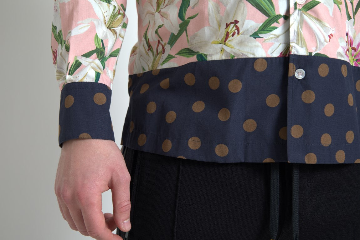 Camicia con colletto in cotone con stampa giglio a pois