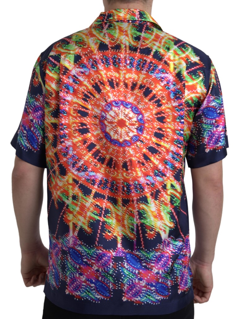 Camicia da uomo con stampa Luminarie multicolor in seta